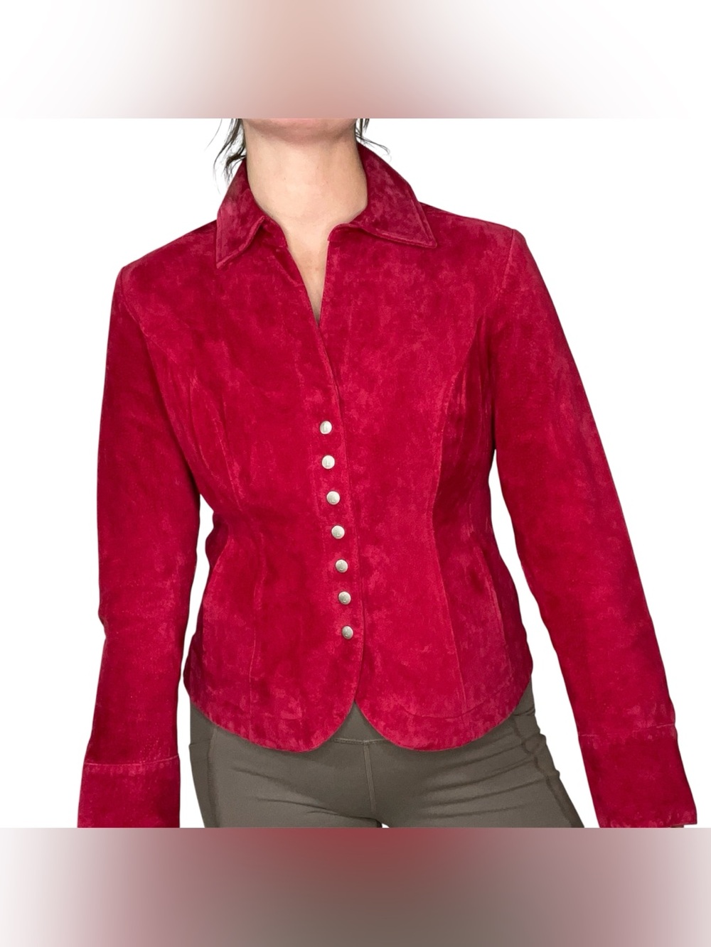 VINTAGE 90’s Live A Little Suede Leather Jacket Red Size Medium